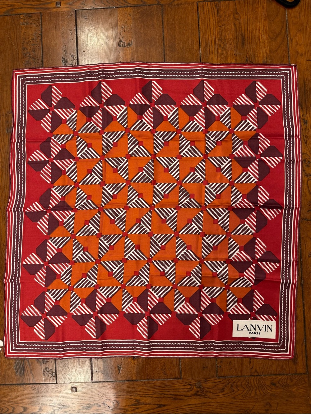 Vintage Lanvin Paris 100% Silk Geometric Scarf Made in France